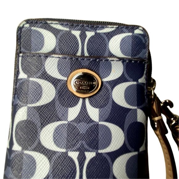 Coach Wallet Wristlet Card Holder Zip Front Pocket Blue White Cream Fashion - Picture 8 of 9